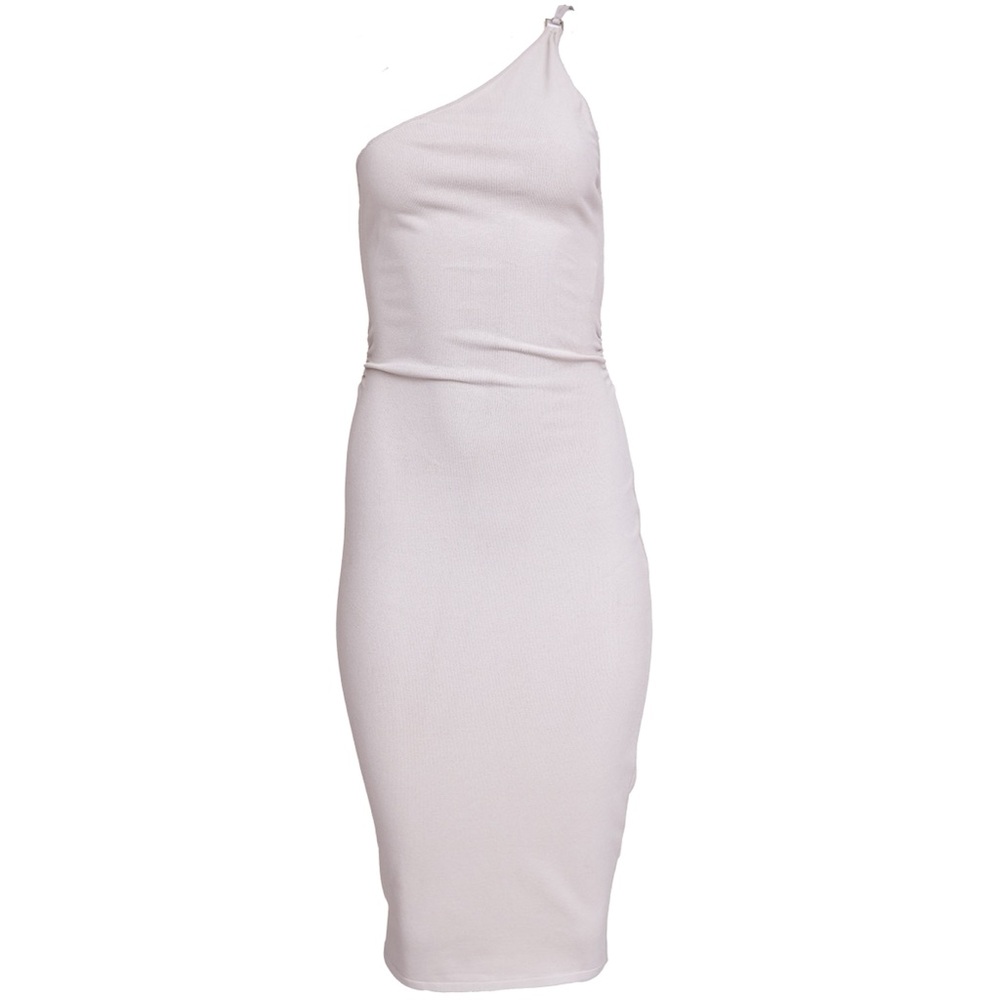 Gucci by Tom Ford S/S 2001 White Knit Asymmetric Leather Strap Dress